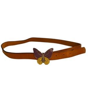 Butterfly Buckle Brown Leather Belt Womens M Boho Fairy Silver Whimsical Belt